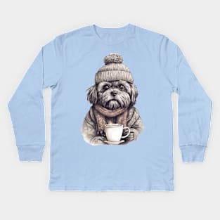 dog and coffee Kids Long Sleeve T-Shirt